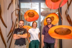 Sculptor Jade Oakley, and her crew, installing her sculpture in Mirvac's  Pavillions complex in Sydney Olympic Park. Photography by Quentin Jones.