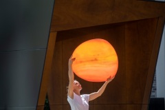 Sculptor Jade Oakley, with here sculpture in Mirvac's  Pavillions complex in Sydney Olympic Park. Photography by Quentin Jones. 25 November 2020.